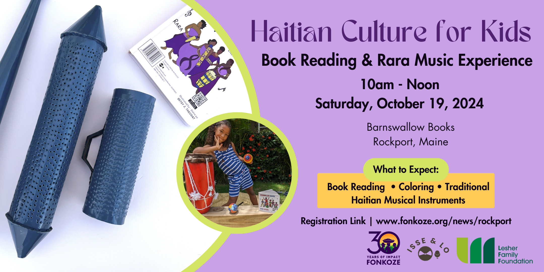 Rockport, Maine Children's book reading and activities featuring Haitian culture and music